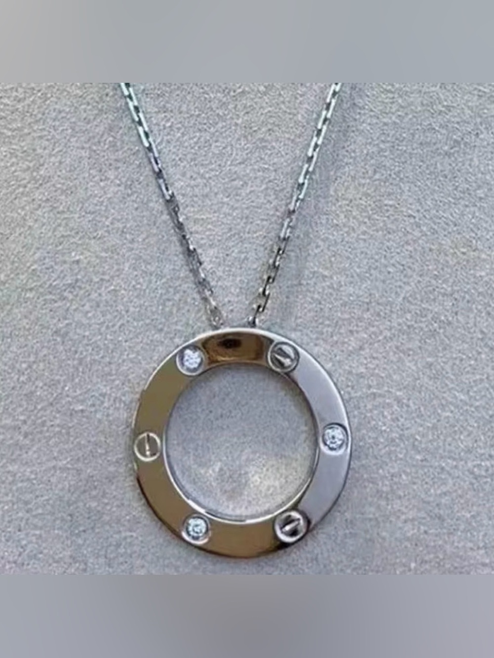 Silver Circle Love Pendant Necklace with 3 Accent Stones-Nail Motifs